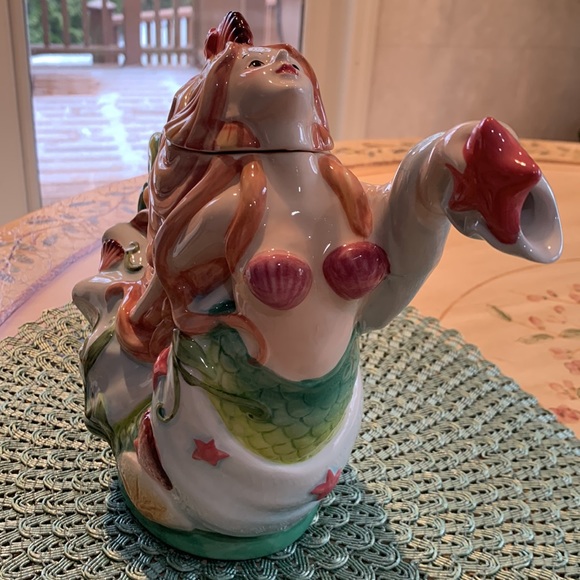 COPY - New Blue Sky Clayworks Ceramic Mermaid Teapot. 9” Tall - Picture 3 of 11